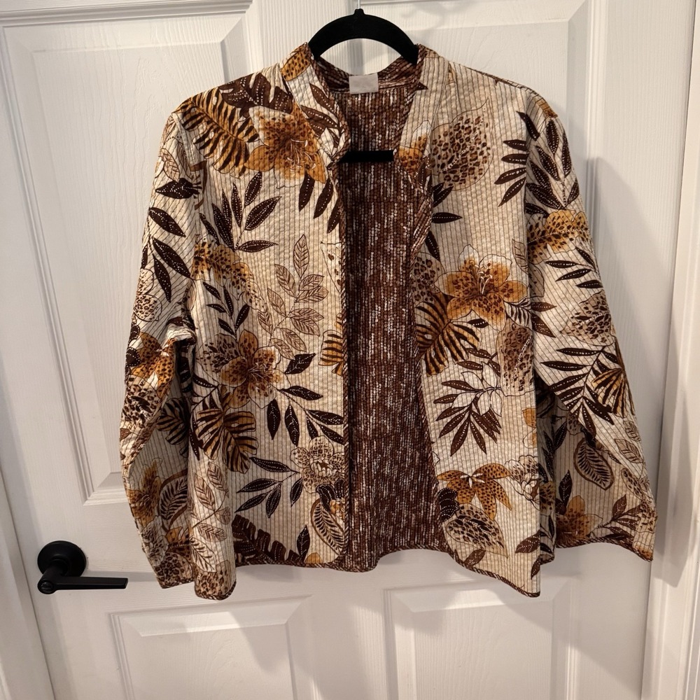 Alfred Dunner Reversible Quilted Lightweight Jacket In Batik Look Prints Sz 16 P